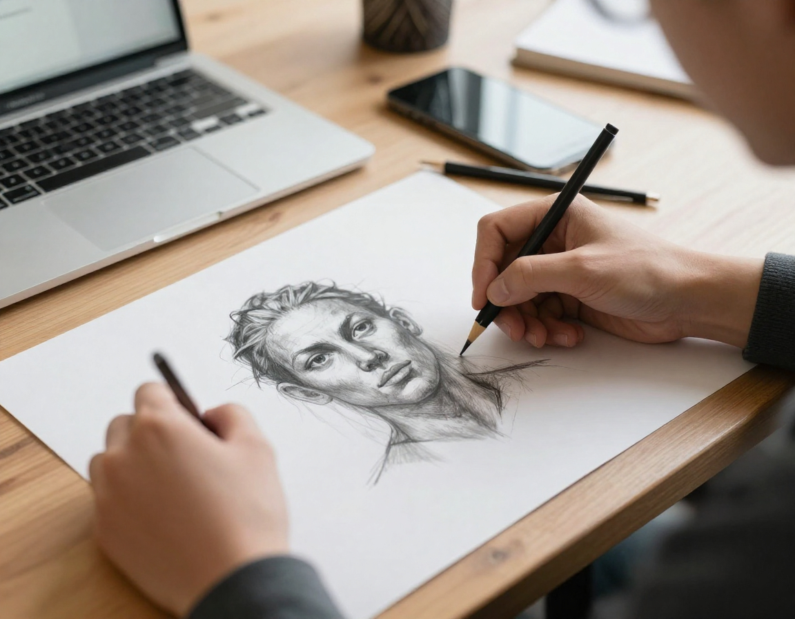 Online drawing class closeup view on the Mallgenuine platform